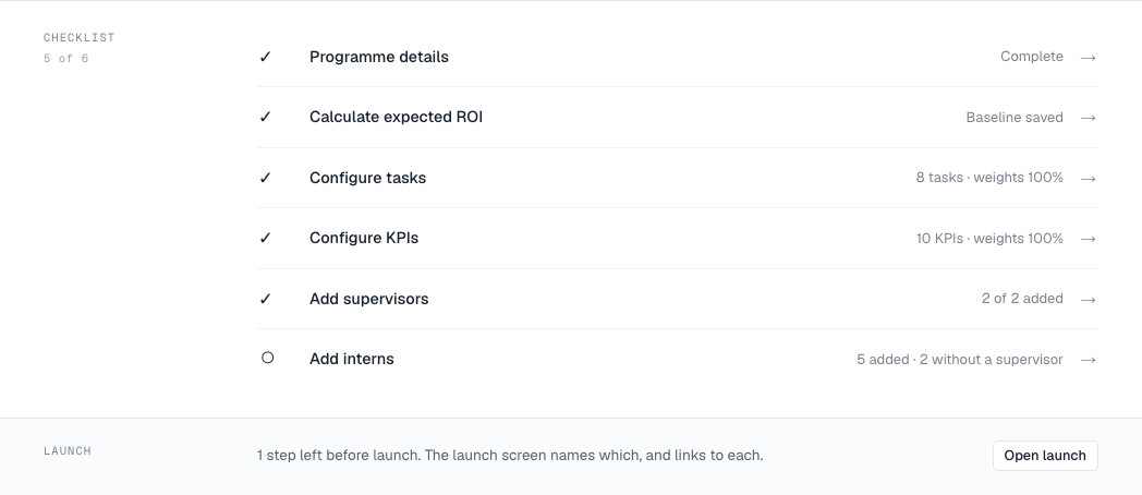 The setup checklist with three steps done