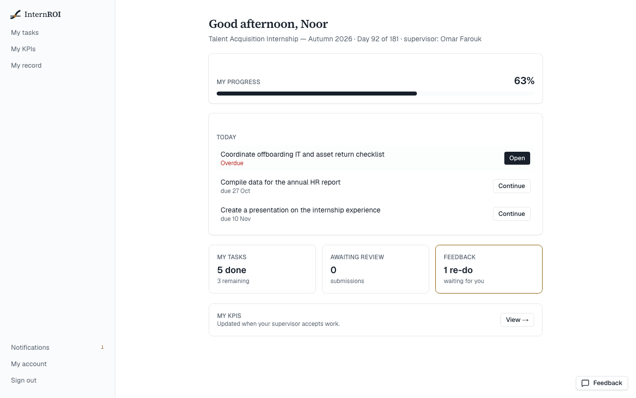 The intern dashboard