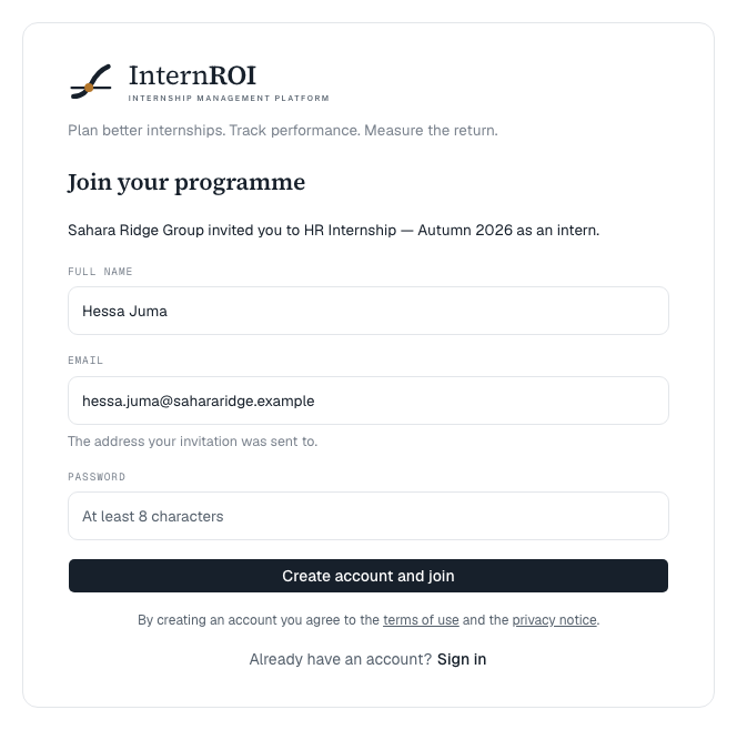 Join your programme, with the invited address filled in