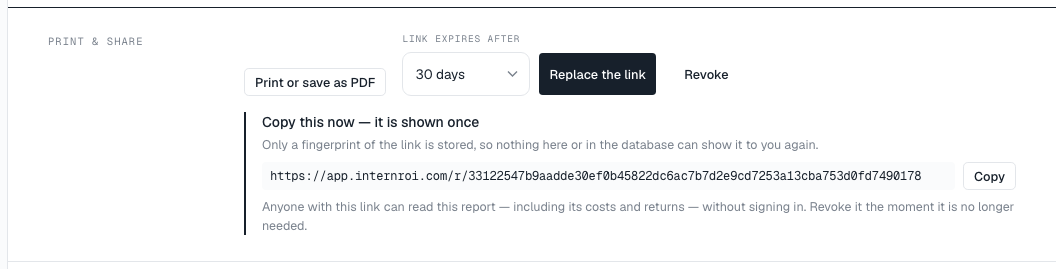 The share box after creating a link