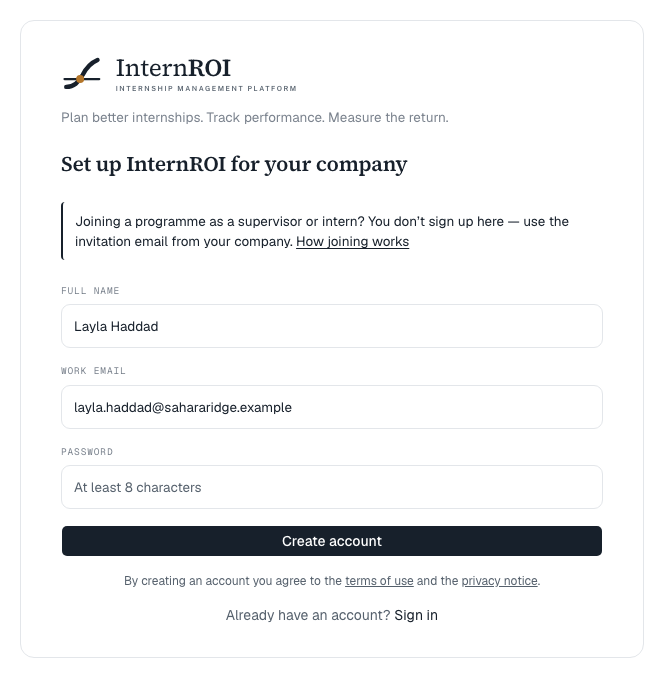 The sign-up form