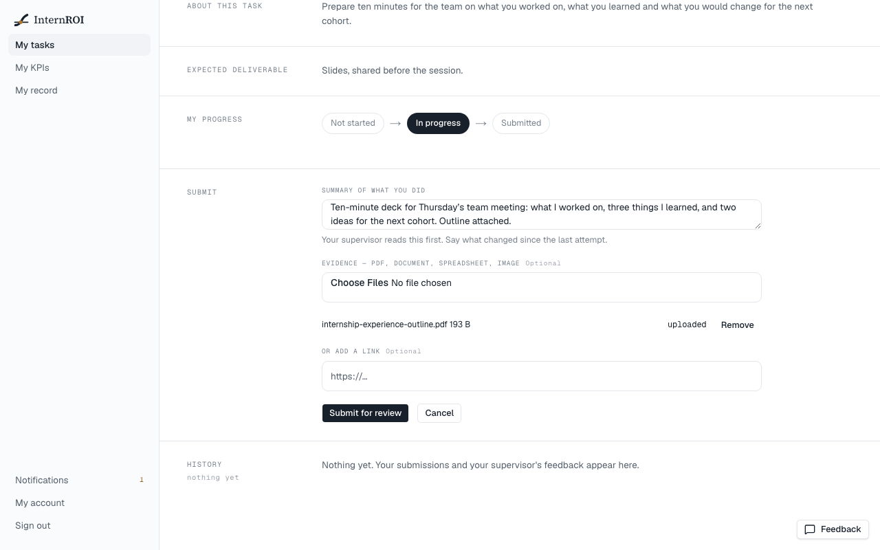 The Submit form with one uploaded file