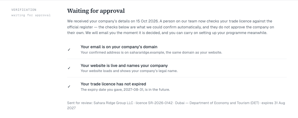 The Verification band waiting for approval